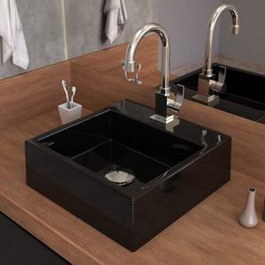 Kit 2 Cubas Q355 Torneira Luxo 1195 Metal Válvula Click 1 Polegada G Sifão PVC Flexível Compace Preto