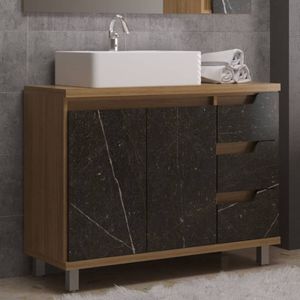 Gabinete De Banheiro 02 Portas 03 Gavetas 100cm Com Cuba Ref 1000 Itapuã Portoro