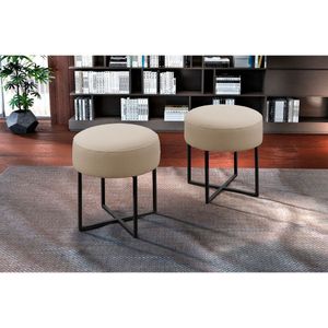 Conjunto 2 Puff Otávio Luxo Base Preta Castellar Móbile Bege