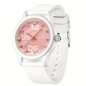 Relógio Feminino De Quartzo - à Prova D'água, Leve Com Pulseira De Silicone Branco Rosa