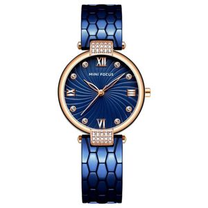 Relógio De Quartzo Feminino Strass Embutidos Em Aço Inoxidável Impermeavel Azul