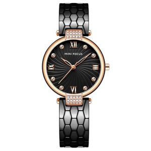 Relógio De Quartzo Feminino Strass Embutidos Em Aço Inoxidável Impermeavel Preto