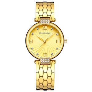 Relógio De Quartzo Feminino Strass Embutidos Em Aço Inoxidável Impermeavel Dourado