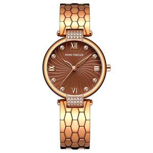 Relógio De Quartzo Feminino Strass Embutidos Em Aço Inoxidável Impermeavel Marrom