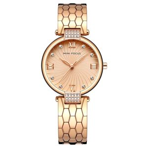 Relógio De Quartzo Feminino Strass Embutidos Em Aço Inoxidável Impermeavel Rosa