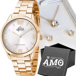 Colar + Relogio Feminino Aço Dourado + Pulseira + Caixa Strass Edição Limitada Social Inoxidavel