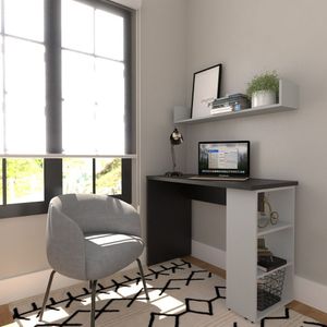 Conjunto De Mesa Com Prateleiras Para Escritório Ou Home Office 90 Cm De Largura Preto-cinza Cristal