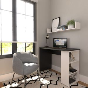Conjunto De Mesa Com Prateleiras Para Escritório Ou Home Office 90 Cm De Largura Preto-branco