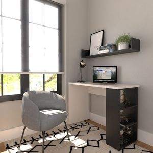 Conjunto De Mesa Com Prateleiras Para Escritório Ou Home Office 90 Cm De Largura Branco-preto