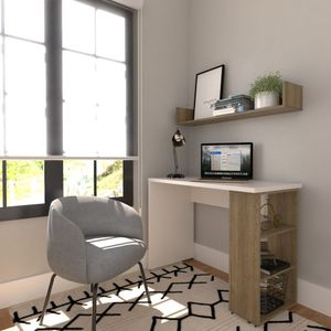 Conjunto De Mesa Com Prateleiras Para Escritório Ou Home Office 90 Cm De Largura Branco-carvalho Mel