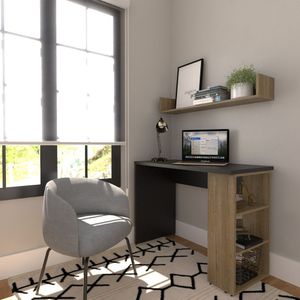 Conjunto De Mesa Com Prateleiras Para Escritório Ou Home Office 100 Cm De Largura Preto-carvalho Mel
