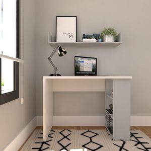 Conjunto De Mesa Com Prateleiras Para Escritório Ou Home Office 100 Cm De Largura Branco-cinza Cristal