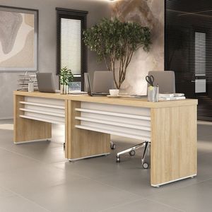 Conjunto Para Escritório Com 2 Mesas Tamburato 1400 Carvalho-branco