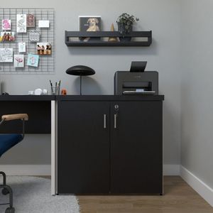 Armário Baixo Com 2 Portas Para Escritório - Home Office Branco-preto