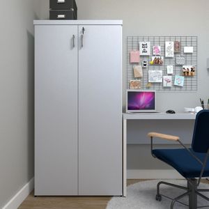 Armário Alto 2 Portas Para Escritório Branco-cinza Cristal