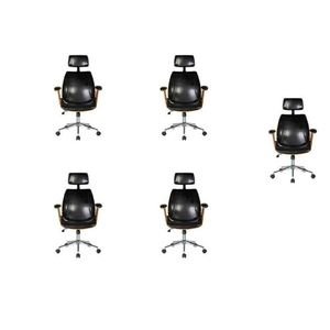 Kit Com 5 Cadeiras De Escritório Presidente Giratória Com Apoio De Cabeça Office Lisboa Preto