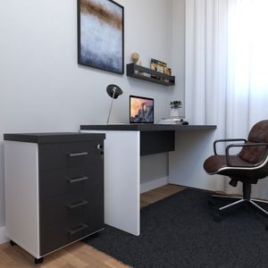 Conjunto Escritório - Home Office Kit Com Mesa, Gaveteiro E Prateleira