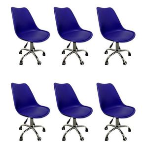 Kit 6 Cadeiras Para Escritório Secretária Decorativa Eames Chicago Azul