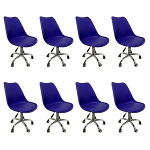 Kit 8 Cadeiras Para Escritório Secretária Decorativa Eames Chicago Azul