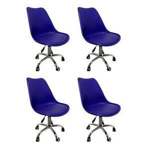 Kit 4 Cadeiras Para Escritório Secretária Decorativa Eames Chicago Azul