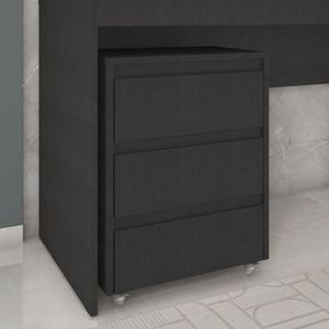 Gaveteiro Com Rodízios 3 Gavetas Cáli Escritório-quarto Preto