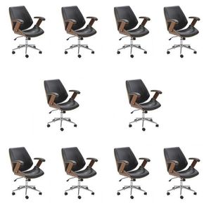 Kit 10 Cadeiras De Escritório Diretor Giratória Office Lisboa Preto