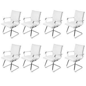 Kit 8 Cadeiras Para Escritorio Interlocutor Italiano Estofada Em Corino 3304 Branco