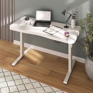 Mesa Para Escritório Com Regulagem De Altura Entrada Usb Ergonômica Em Tamburato Branco
