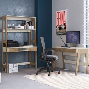 Conjunto Escritório Home Office Primazzia 02 Peças Escrivaninhas Com Estante Carvalho Mel-off White
