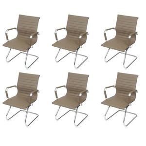 Kit 6 Cadeiras Para Escritorio Interlocutor Base Fixa Esteirinha Corino 3301 Fendi