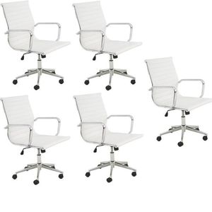 Kit 5 Cadeiras De Escritório Presidente Giratória Sevilha Baixa Branco
