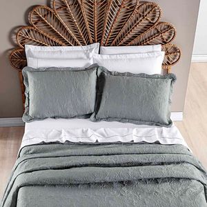 Kit Colcha Cobre Leito Aurora Casal 3 Peças Micropercal 200 Fios - Cinza Lunar