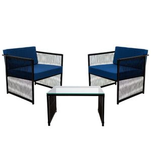 Conjunto De 2 Poltronas Em Fibra Sintética E Mesa De Centro Azul