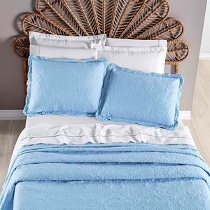 Kit Colcha Cobre Leito Aurora King 3 Peças Micropercal 200 Fios - Azul Astral