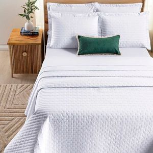 Kit Cobre Leito Colcha Quality King 3 Peças Percale 200 Fios Bordado - Branco