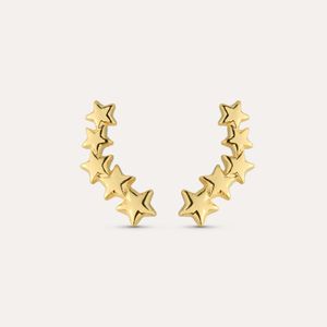 Brinco Ear Cuff Estrelas Folheado Em Ouro 18k