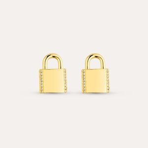 Brinco Cadeado Zircônias Semijoias Ouro 18k