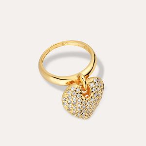 Anel Coração Cravejado Semijoia Ouro 18k Aro 14