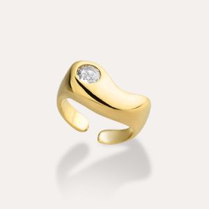 Anel Gota Com Zircônia Ajustável Folheado Ouro 18k Aro 10
