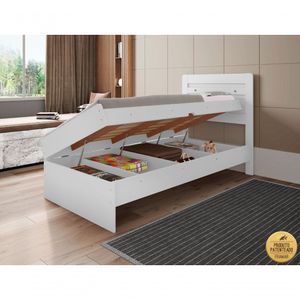 Cama Solteiro Reforçada Baú Interno Larissa Mdf/mdp Branca
