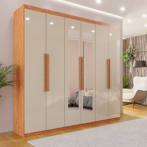 Guarda Roupa Casal 6 Portas 4 Gavetas Com Espelho Atlanta Cinamomo- Off-white