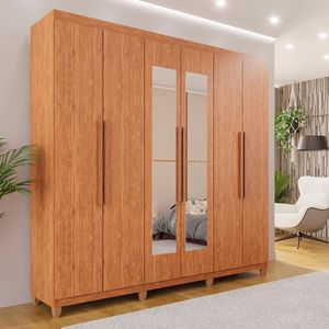 Guarda Roupa Casal 6 Portas 4 Gavetas Com Espelho Com Pés Atlanta Cinamomo