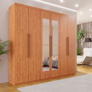 Guarda Roupa Casal 6 Portas 4 Gavetas Com Espelho Atlanta Cinamomo