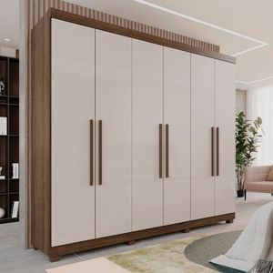 Guarda Roupa Casal 6 Portas 3 Gavetas Roma Imbuia - Off White