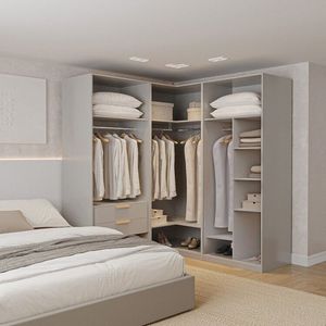 Guarda Roupa Modulado De Canto 3 Peças Sem Portas Cabecasa Cinza Urbano