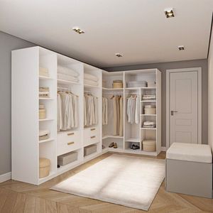 Guarda Roupa Modulado De Canto 5 Peças Sem Portas Jade Cabecasa Branco Fosco