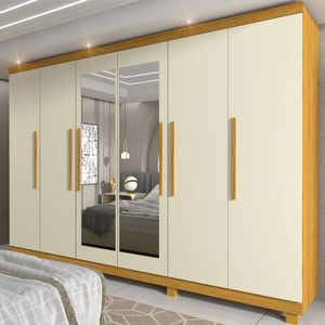 Guarda Roupa Casal 6 Portas Com Espelho Com Pés Roma Yescasa Naturale Off White