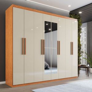 Guarda Roupa Casal 8 Portas 4 Gavetas Com Espelho Montreal Cinamomo Off-white