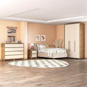 Guarda Roupa Coimbra 3 Portas Cômoda 8 Gavetas Mesa De Cabeceira 2 Gavetas Freijó Off White
