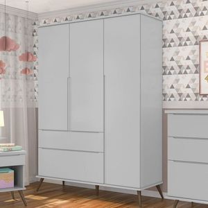Conjunto Quarto Infantil Com Guarda Roupa 3 Portas e Cômoda Com Sapateira Melinda 100% Mdf Cinza